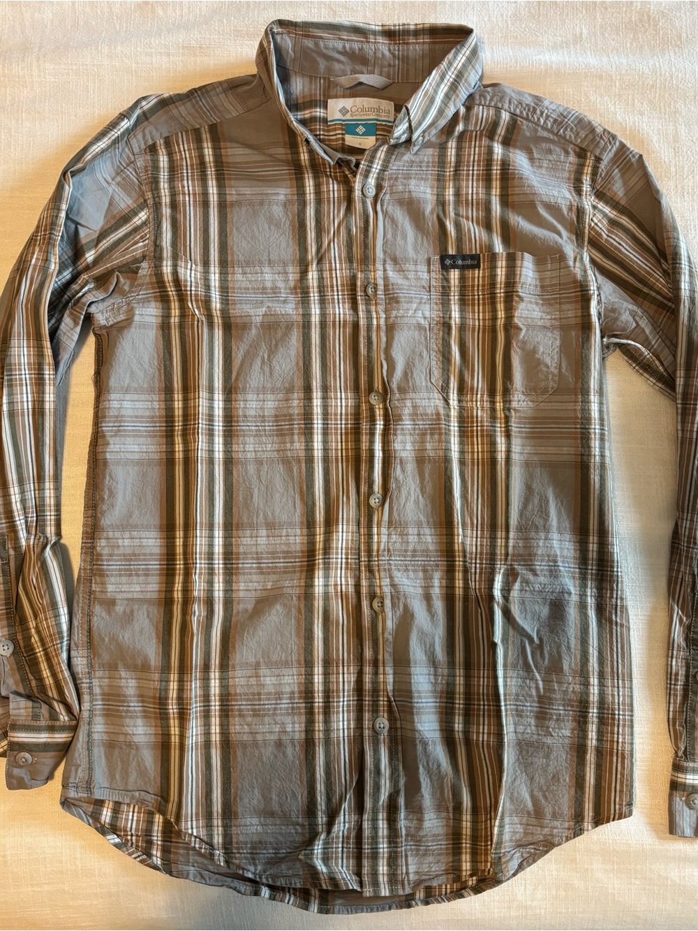 Columbia Plaid Long-Sleeve Shirt in Olive, Brown & Cream